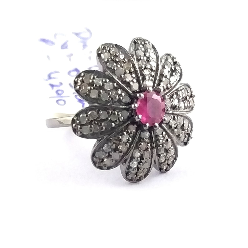 Natural Vintage Ruby Ring Art Deco Ruby Fine Diamond Engagement Ring 925 Sterling Silver Gold Plated Women Anniversary Victorian Ring