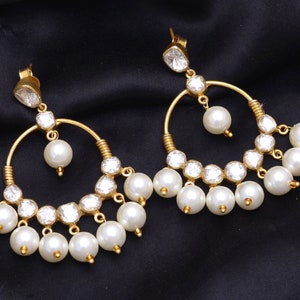 Moissanite Polki Tropfen Ohrringe, Weinlese-Perlen-Frauen-Ohrringe, antiker viktorianischer Schmuck, Geschenk für Frau