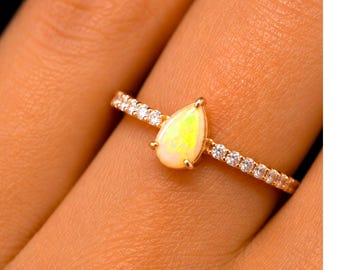 Ethiopian Opal Engagement Ring, October Birthstone Jewelry, 925 Sterling Silver Moissanite Ring,