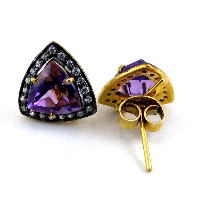 925 Sterling Silver Purple Gemstone Victorian Earring Jewelry Birthstone Earring Jewelry 1 Pair Art Deco Natural Amethyst Stud Earrings