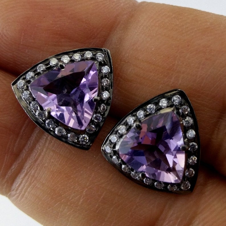 925 Sterling Silver Purple Gemstone Victorian Earring Jewelry Birthstone Earring Jewelry 1 Pair Art Deco Natural Amethyst Stud Earrings