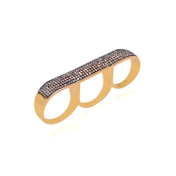 Rhinestone Two-finger Ring Diamond Ring 14K Gold Plating Ring Diamond Band Statement Ring 925 Sterling Silver Ring Wedding Band
