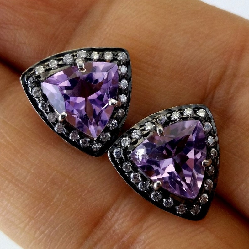 925 Sterling Silver Purple Gemstone Victorian Earring Jewelry Birthstone Earring Jewelry 1 Pair Art Deco Natural Amethyst Stud Earrings