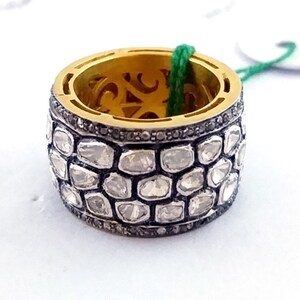 Sterlingzilveren roosgeslepen diamanten polki-ring, jubileumband