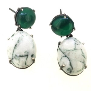 Sterling Silver Dangle Earrings, Natural Gemstone, Dainty Minimalist Design