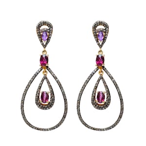 Pendientes de plata de ley con pavé de diamantes y rodolita, delicados pendientes llamativos de amatista, regalo de cumpleaños para esposa