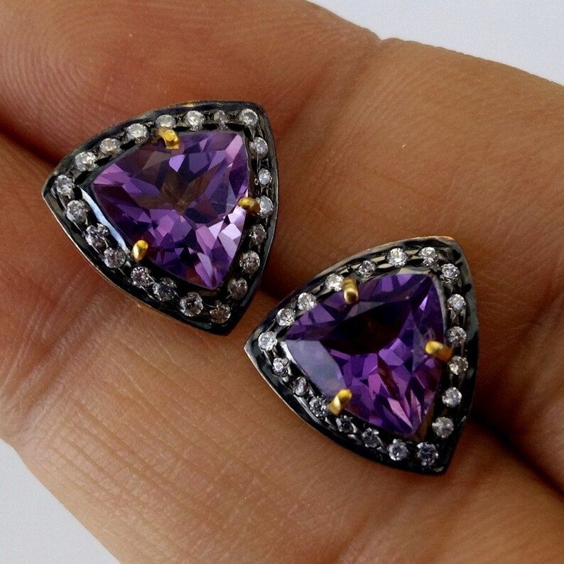 925 Sterling Silver Purple Gemstone Victorian Earring Jewelry Birthstone Earring Jewelry 1 Pair Art Deco Natural Amethyst Stud Earrings