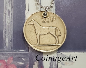 Ireland 20 Pence Horse Coin Necklace -Ireland -Dates 1985 to 2000 -Sports Horse -Polo Horse -Equestrian Horse -Horse -Eire -Celtic 5136 A