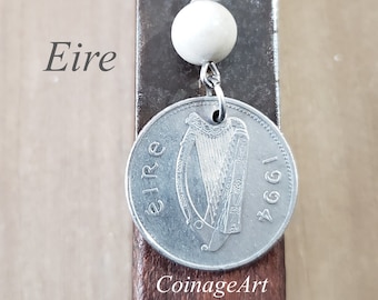 Irish Harp Necklace -Irish 10 Pence Coin -Irish Ulster Marble -Ireland -Salmon -Eire -Celtic Necklace -Harp -Pisces -Irish Gifts -5128 B