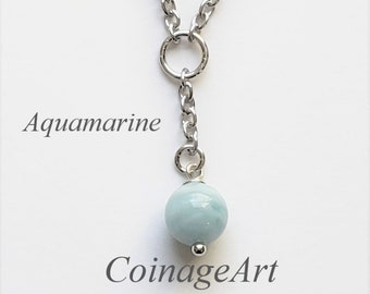Aquamarine Necklace -March Birthstone Necklace -Pisces -Aries -Aquamarine Ocean Stone -Blue Necklace - Aquamarine Calming Stone 5051 A