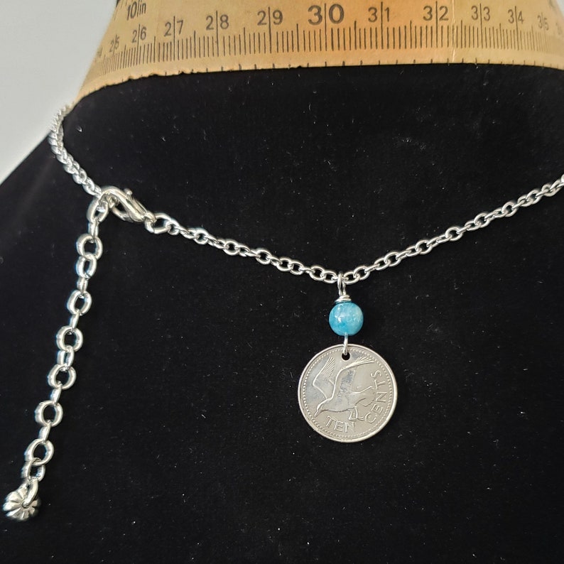 Barbados Coin Necklace blue Apatite Gemstone seagull dates 19732005