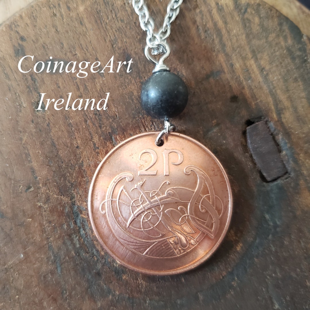 Irish 2 Pence Coin Necklace -irish Kilkenny Marble -crane Necklace ...