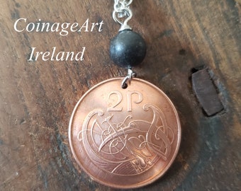 Irish 2 Pence Coin Necklace -Irish Kilkenny Marble -Crane Necklace -Celtic Necklace -Ireland -Domed Coin -Harp Necklace -Irish Gifts  5116 A