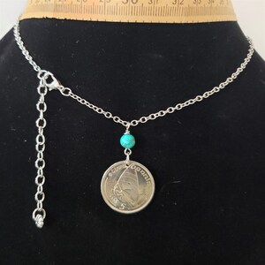 Isle of Man Coin Necklace Green Turquoise Windsurfer 5 Pence Coin Windsurfer Gifts Celtic Necklace 1988 to 1990 Coin Beach 5095 A image 4