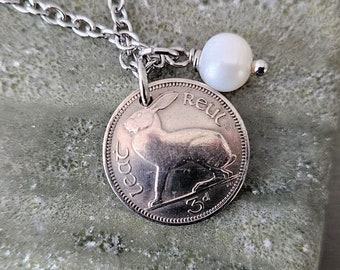 Ireland 3 Pence Cut Coin Pendant With Necklace Irish Rabbit - Etsy