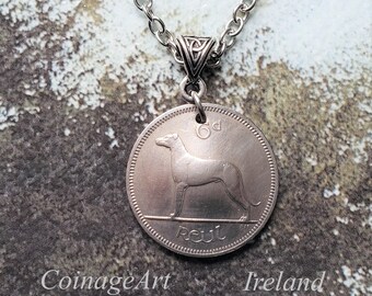 Irish Sixpence Coin Necklace -Connemara Marble -Domed Coin -Whippet -Irish Wolfhound -Wedding Sixpence -Celtic -Bridal Sixpence  5079 A