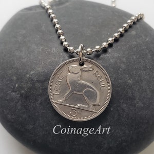 Rabbit -Irish 3 Pence Coin Necklace -Celtic Necklace -Ireland Coin -Bunny -Rabbit Jewelry -Celtic Jewelry - Saint Patrick&#39;s Day Gifts  5084