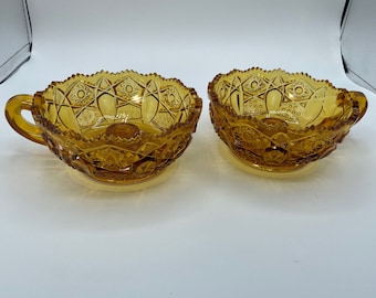 Vintage AMBER Glass Candle Holders Matched Pair, Finger Handles