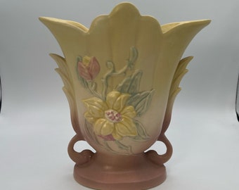 Vintage Hull Vase, Magnolia Flower Vase, Peach, Pink, Yellow Pottery signed Hull