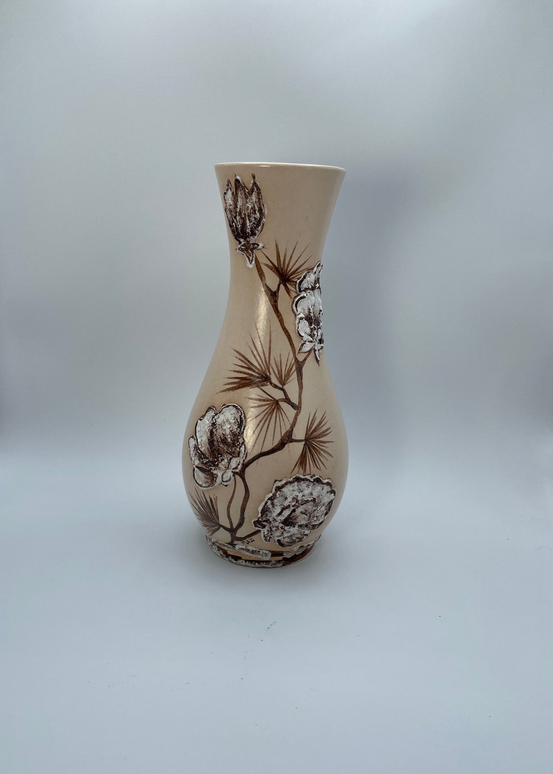 Vintage Pottery Vase Raised Flowers Signed Holland Mold Mat Etsy