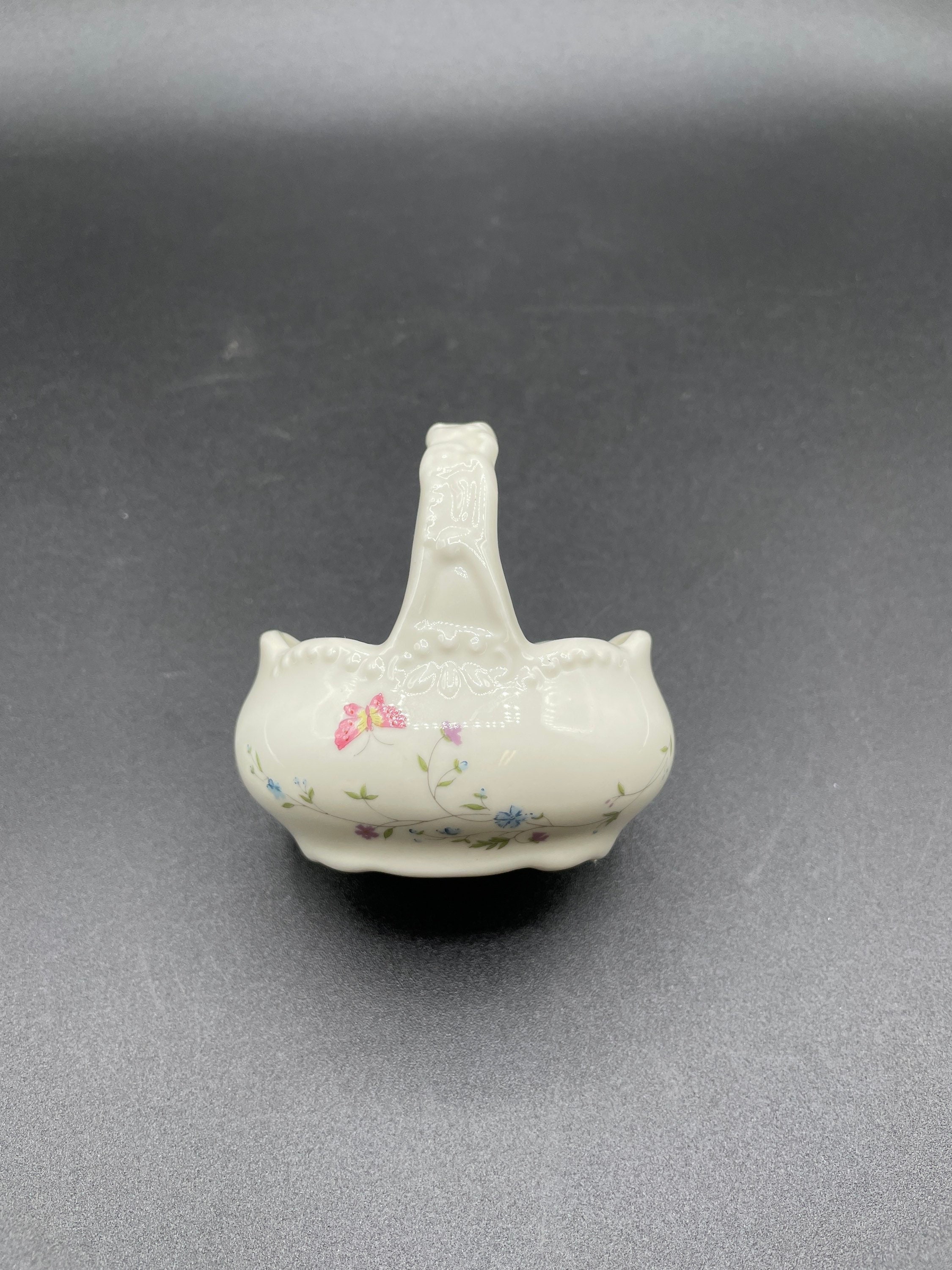 Vintage Takahashi Ceramic Hand Painted White Basket, Flowers