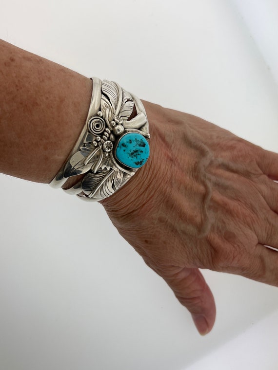 Sterling Silver Cuff Bracelet, Kingman Turquoise,… - image 8