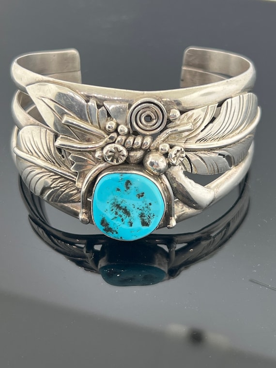 Sterling Silver Cuff Bracelet, Kingman Turquoise,… - image 1