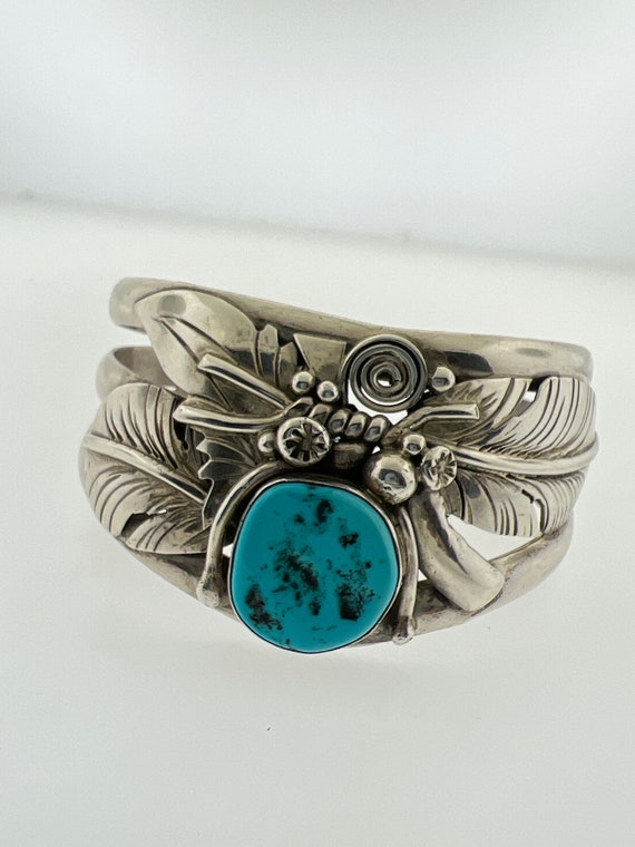 Sterling Silver Cuff Bracelet, Kingman Turquoise,… - image 3