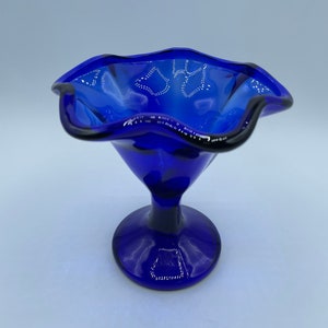 Vintage Cobalt Blue Glass Dish, Pedestal Compote Glass, Made in Italy