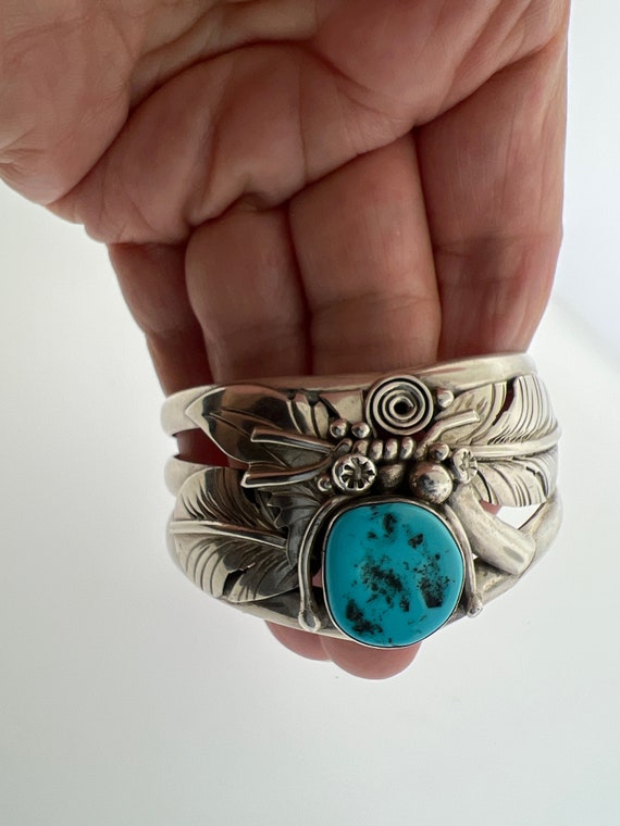 Sterling Silver Cuff Bracelet, Kingman Turquoise,… - image 9