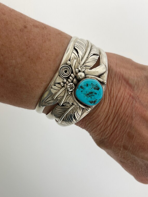 Sterling Silver Cuff Bracelet, Kingman Turquoise,… - image 10
