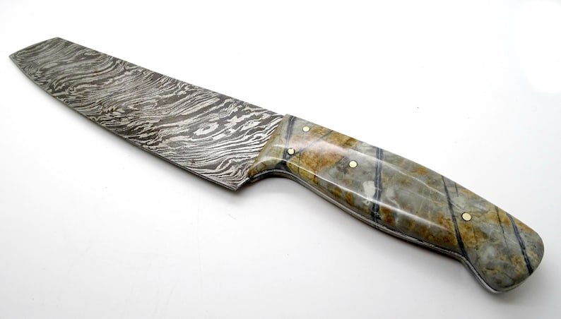 big chef knife gemstone handle, damascus chef knife unique handle, unique cooking knife, damascus kitchen knife graduation gift for men image 2