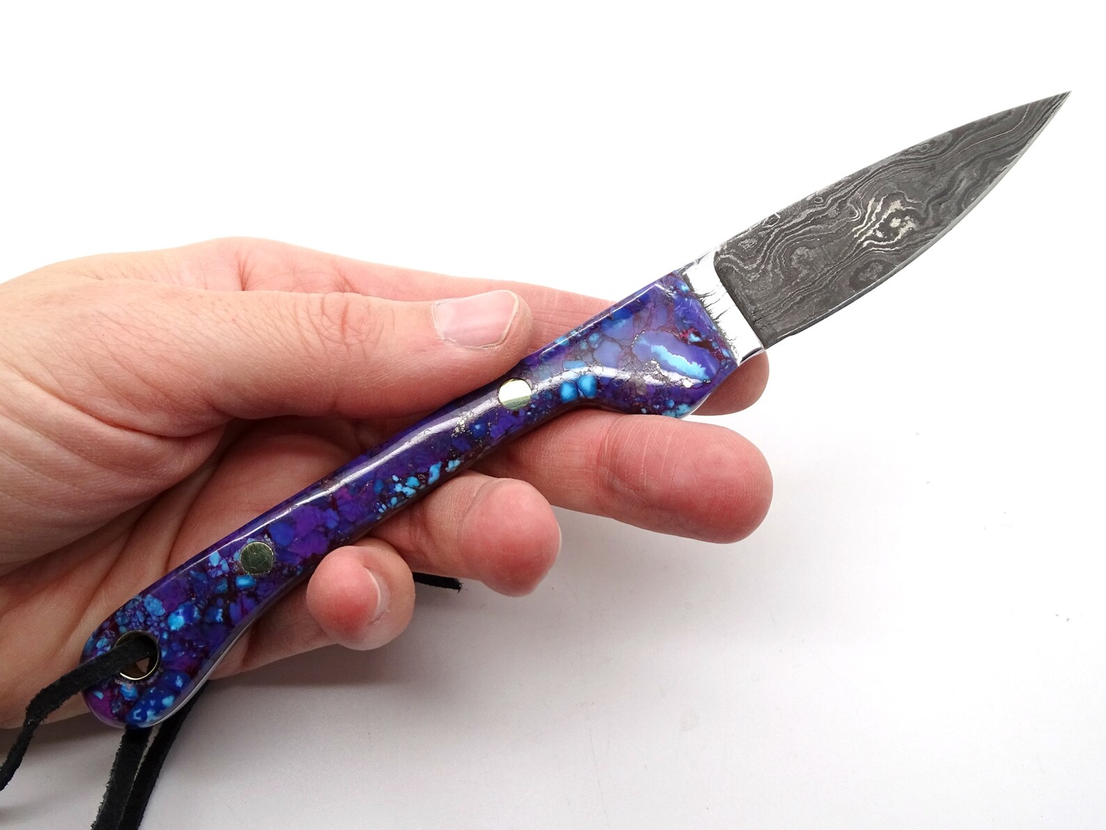 Damascus Skinner Knife Purple Handle Damascus Neck Knife Etsy