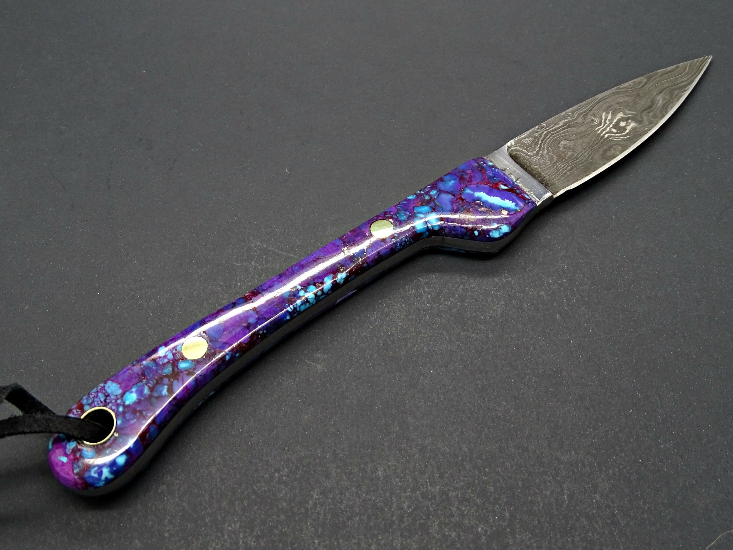 Damascus Skinner Knife Purple Handle Damascus Neck Knife Etsy