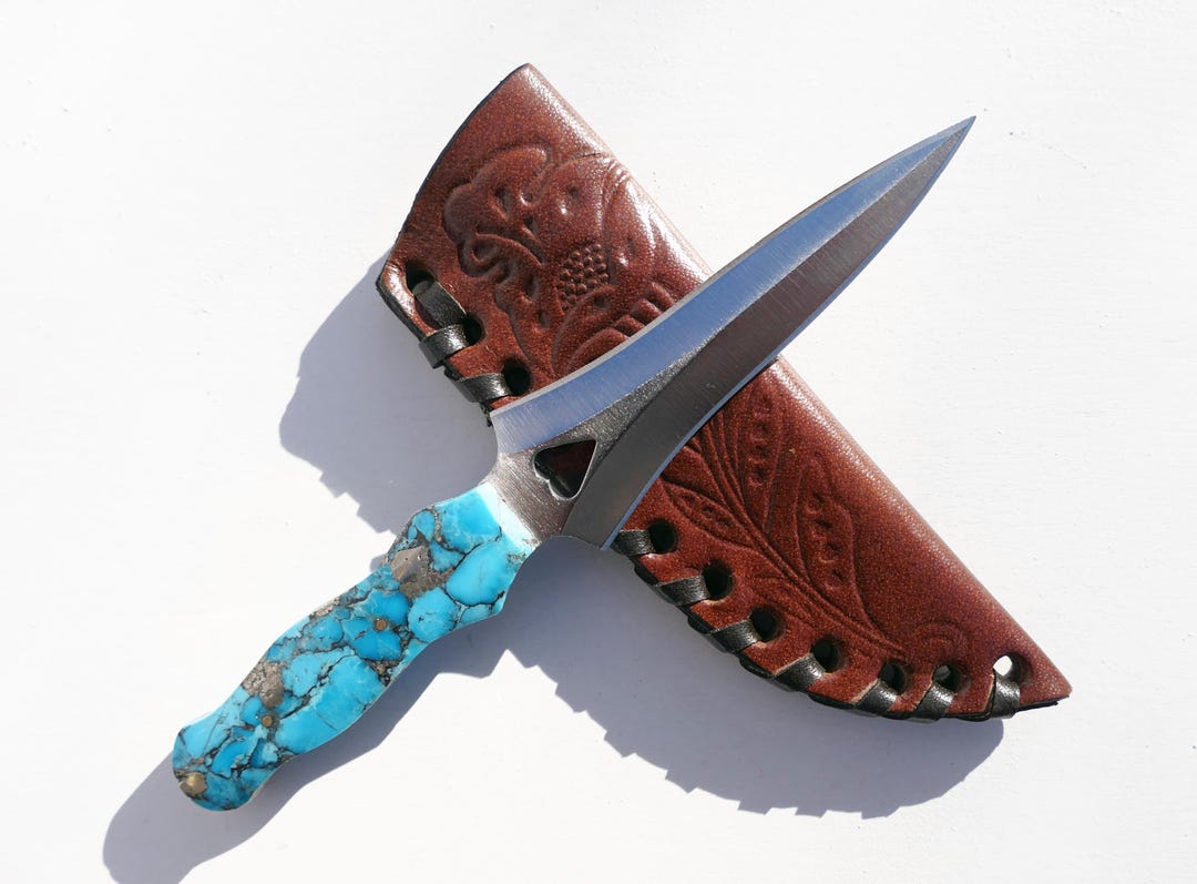 Dagger Code Turquoise Turquoise Handle Dagger: Double Edged Steel Boot Knife With Leather ...