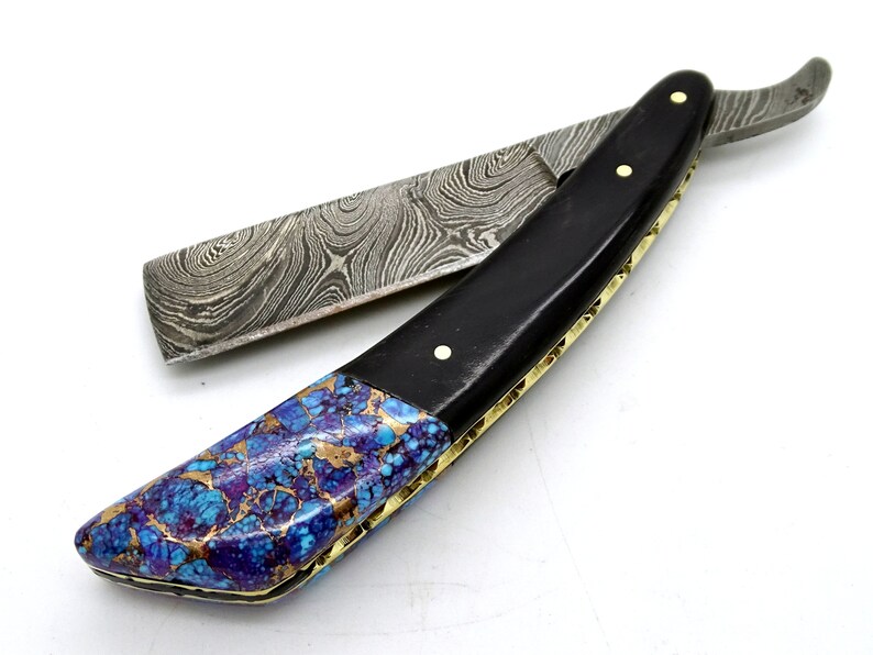 Damascus straight razor stone handle folding straight razor Etsy