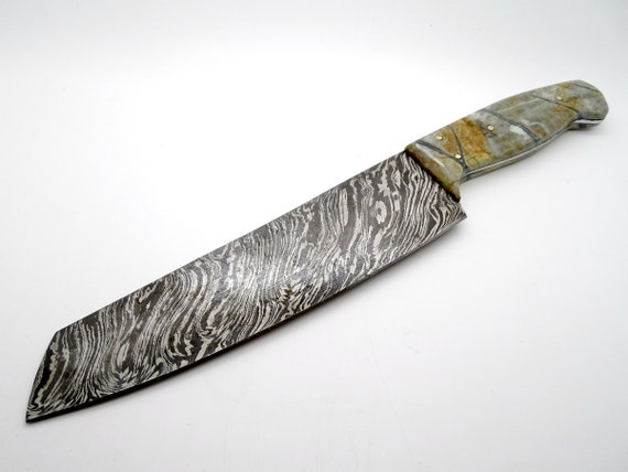 Big Chef Knife Gemstone Handle, Damascus Chef Knife Unique Handle