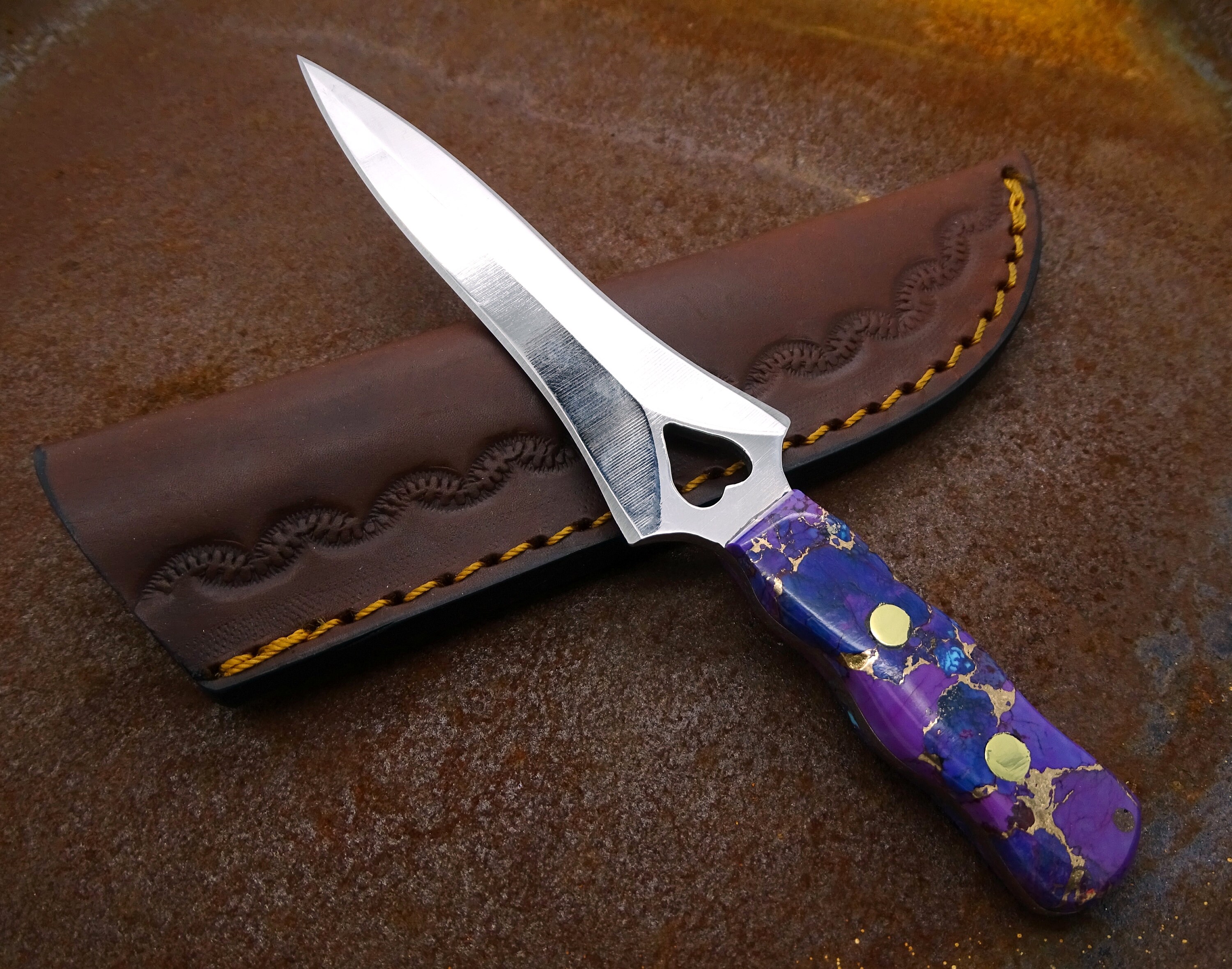 Steel Knife Stone Handle, Garter Knife Unique Handle, Fixed Blade Knife