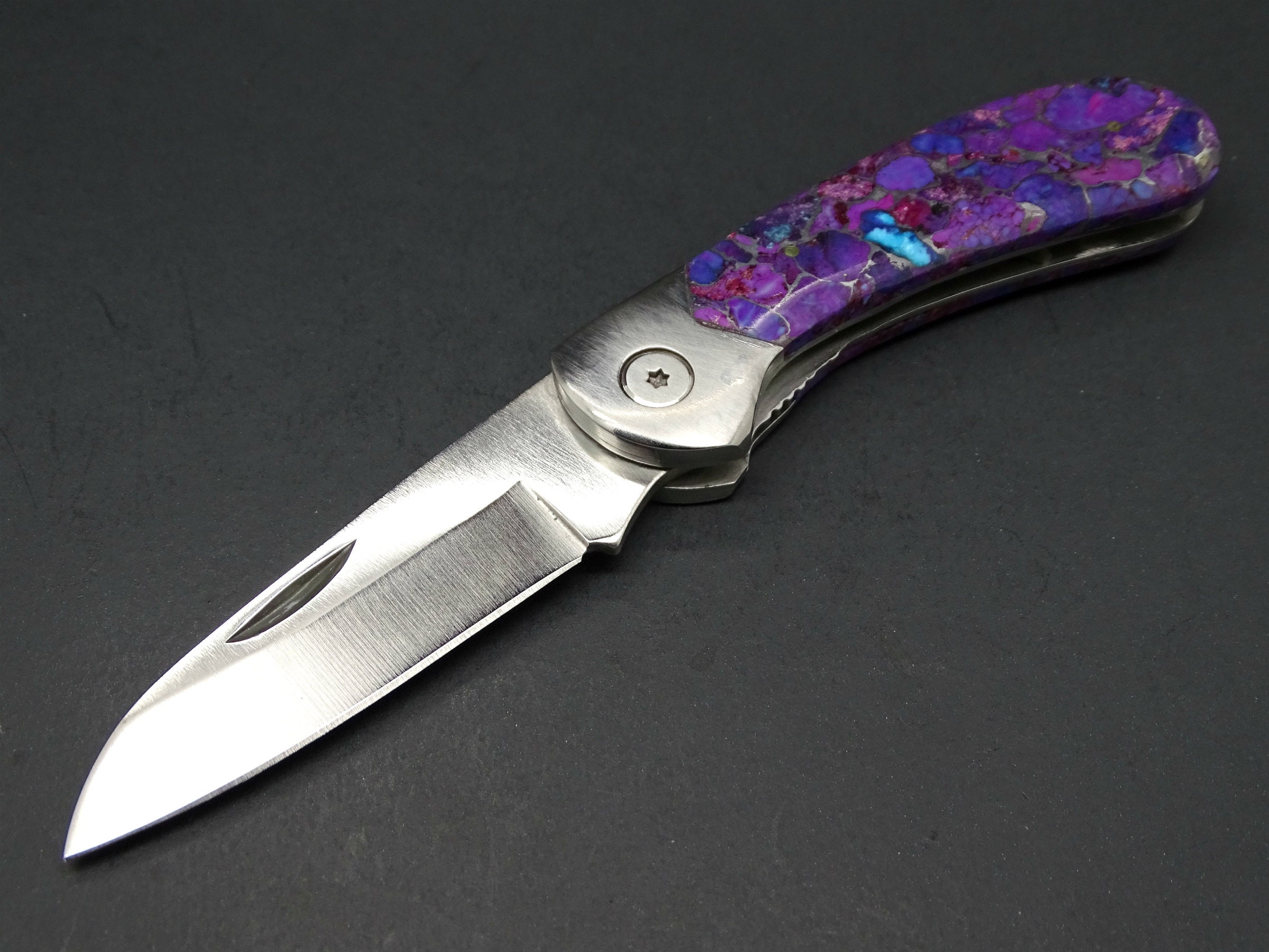 Pocket knife turquoise handle folding knife purple handle Etsy