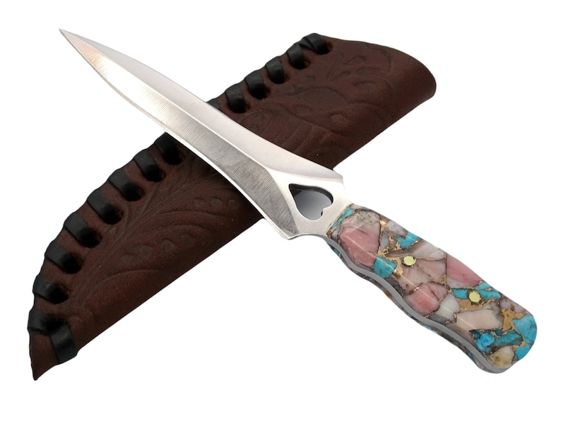 Small Dagger Opal Handle, Garter Knife Unique Handle, Fixed Blade Knife