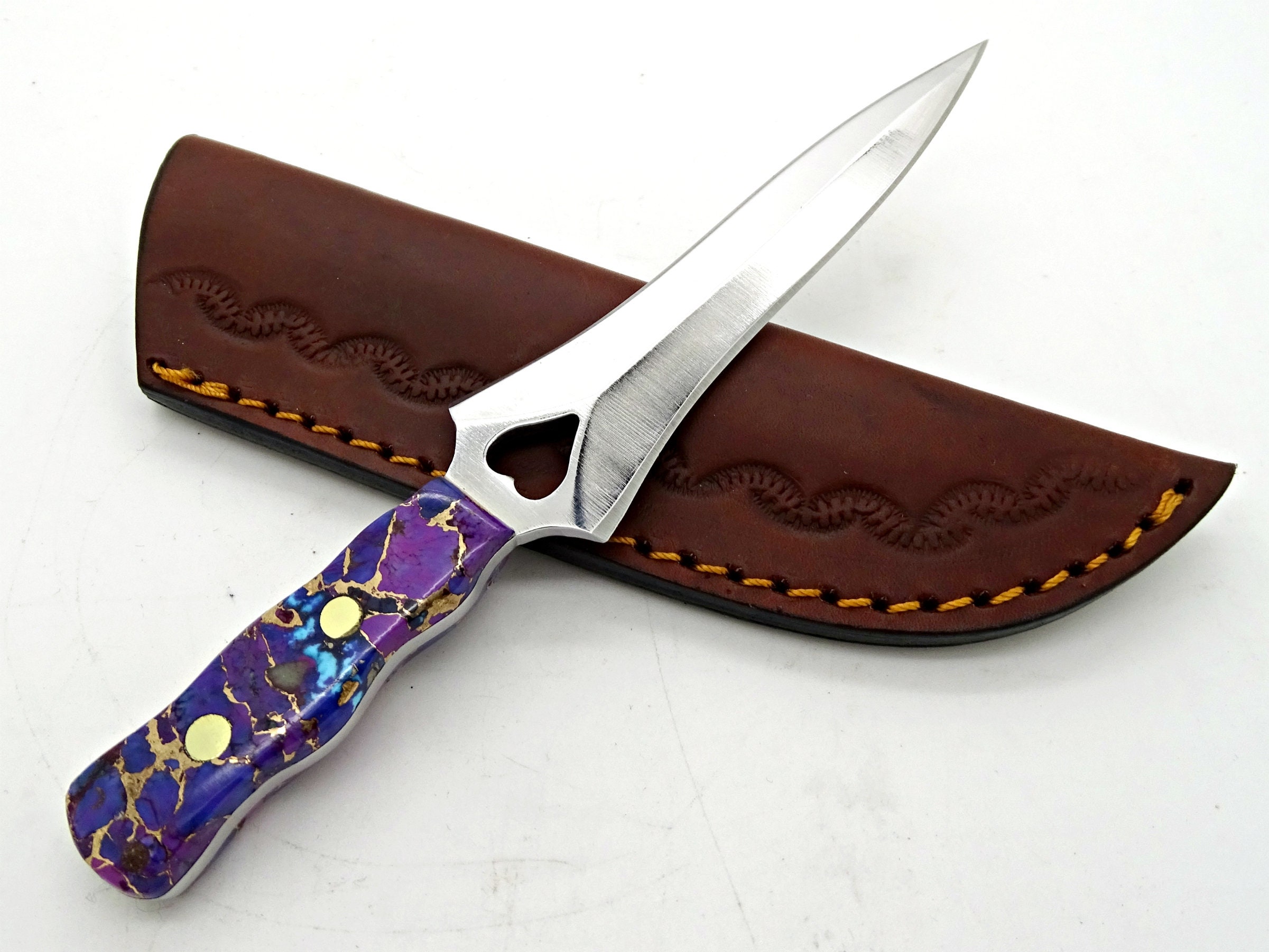 Steel Knife Stone Handle, Garter Knife Unique Handle, Fixed Blade Knife
