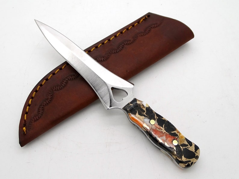 Heart Knife Stone Handle, Garter Knife Composite Handle Black Orange