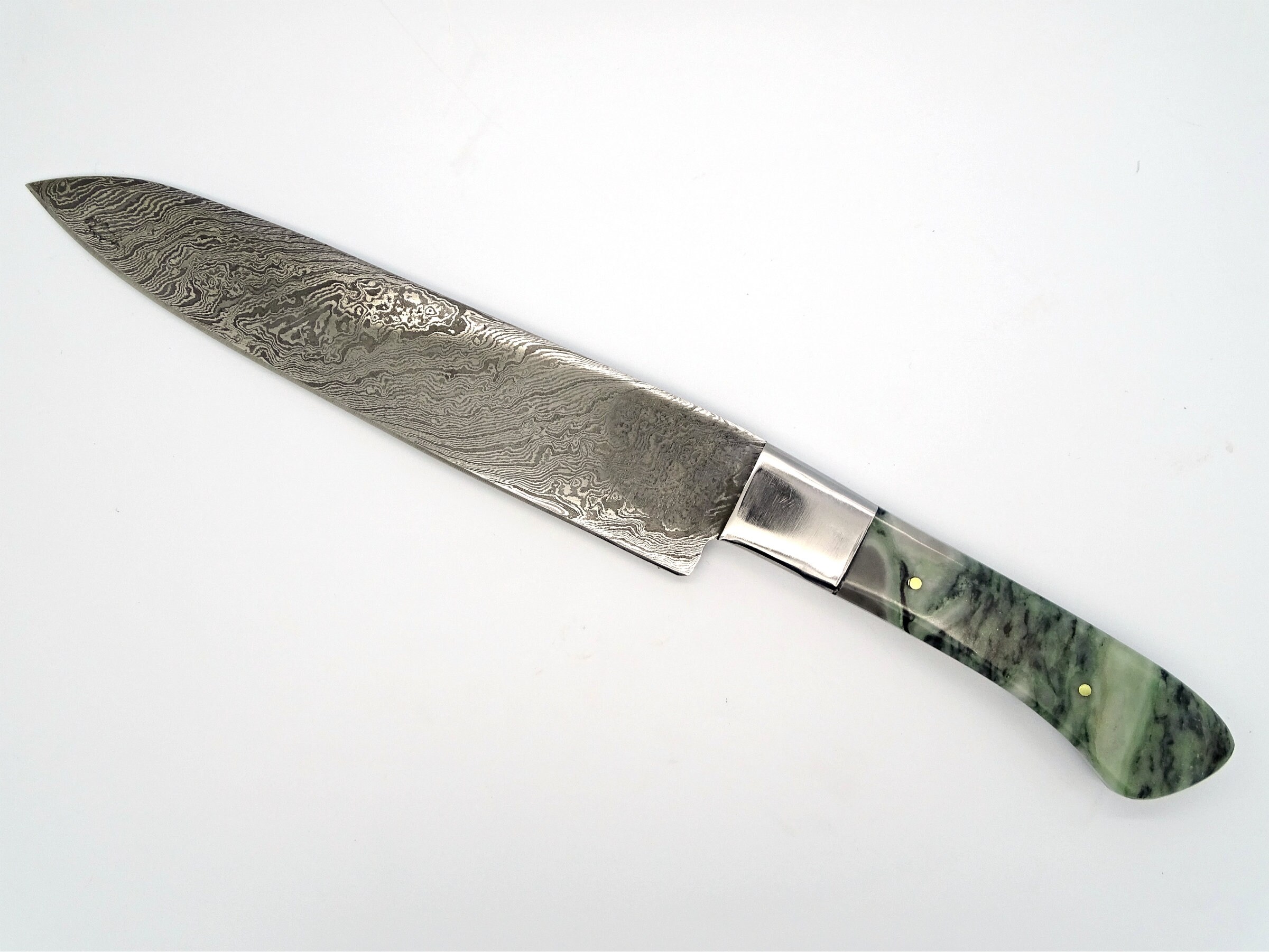 Damascus Kitchen Knife Green Handle, Chef Knife Gemstone Handle, Unique