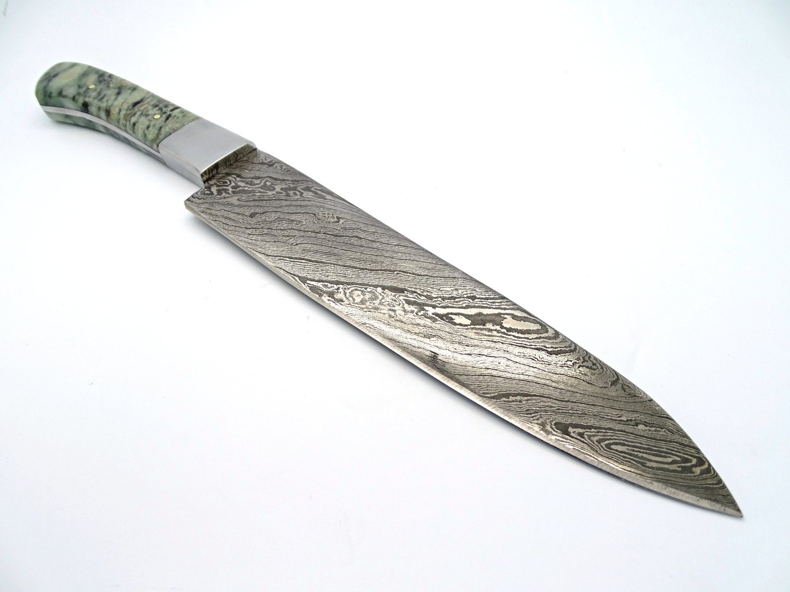 Damascus Kitchen Knife Green Handle, Chef Knife Gemstone Handle, Unique