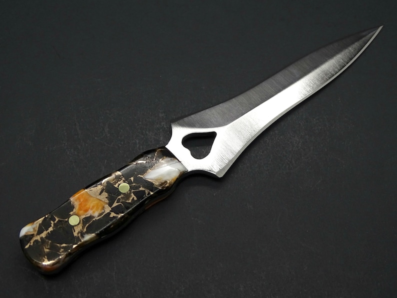 Heart Knife Stone Handle, Garter Knife Composite Handle Black Orange