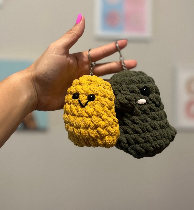 Peluches pépites de poulet au crochet, pépites de poulet au crochet Nugget Keychain