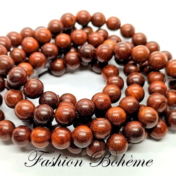 x 20 perles bois de santal rouge Africain naturel  6 / 8 mm