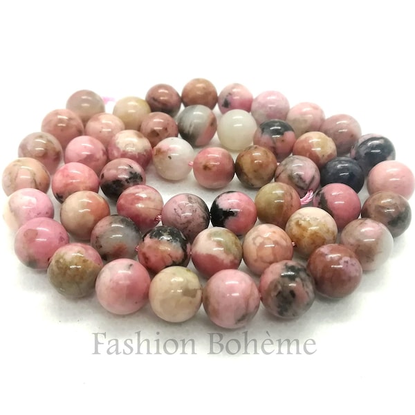 x 10 perles pierre Rhodonite Rare dentelle noire grade A 5.9/6.6/7.7/8 mm