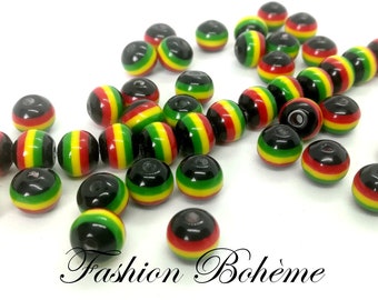 x 20 perles rayées Noir Rasta Jamaïque Reggae 6 /8 mm