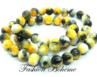 x 20 perles Jade jaune perse teintées 6/8 mm